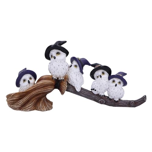 Nemesis Now Feathered Broomstick 26cm, White, Owl Figure