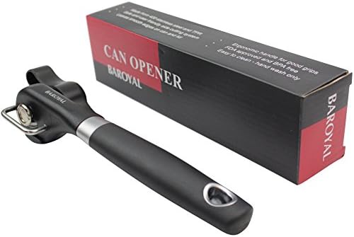 Safety can opener, manual smooth edge side cut tin can opener, food grade commercial 420 stainless steel blades, won't touch food, soft grips handle, easy to turn knob