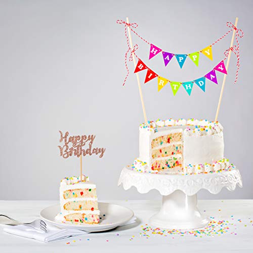 Donoter 48 Pcs Gold Glitter Happy Birthday Cupcake Toppers Cake Picks for Birthday Party Decoration Supplies (Rose Gold) - Thumbnail 2