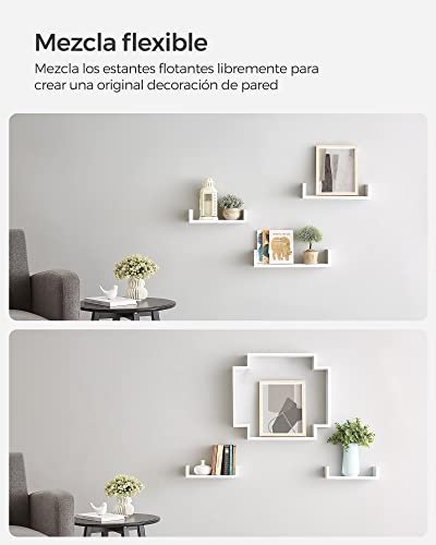SONGMICS LWS40WT Set of 3 Modern Wall Shelves, MDF Floating Shelves with High Gloss Finish and Invisible Mount, White
