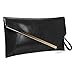 b.m.c BMC Fashionably Chic Noir Black Faux Leather Gold Metal Accent Envelope Style Statement Clutch