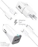Galaxy S7 Wall and Car Charger Set with 2X Micro-USB Cable for LG G/Samsung Galaxy S6 / Note 5 / Fast Charging for up to 50% Faster Charging! Compatible with Samsung Products