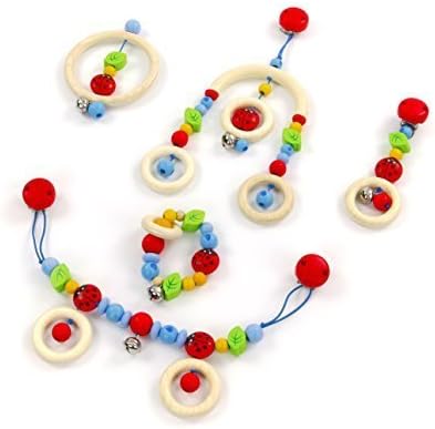 Baby Toy Gift Box Filled with Toys: Mini Trapeze, Pram Chain, Elastic Chain, Wooden Ring &amp; Clip Figure. For Boys &amp; Girls