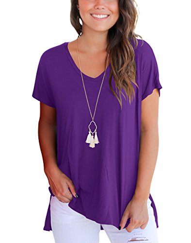 Plus Size T Shirt Tops For Women V Neck Casual Loose Basic Tees High Low Shirt (Purple, X-Large)