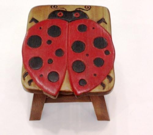 Ladybug Hand Carved and Hand Painted Wooden Foot Stool by In the Garden and More