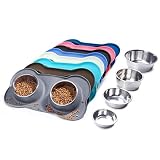VIVAGLORY Dog Bowls, Set of 2, Stainless Steel Water and Food Bowl Pet Cat Feeder with Non Spill Skid Resistant Silicone Mat, Small, Gray