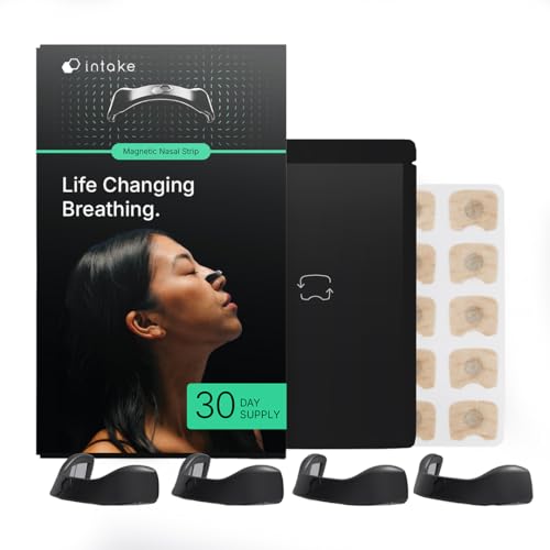 Intake Breathing — Magnetic Nasal Strips Starter Kit | Reusable Band + Tabs | Nasal Strips for Sleep, Snoring, Breathing & Sports | Stronger Lift Than Traditional Nose Strips | 4 Sizes, 30 Tabs, Black
