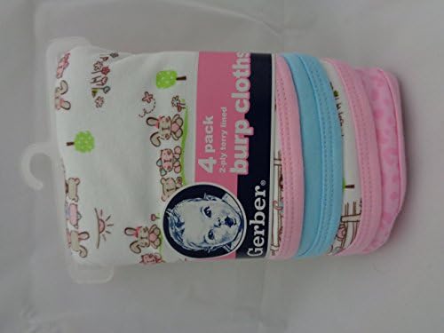 Gerber 4 pack Burp Cloths 2-ply Terry Lined Pink Leopard, Rabbits &amp; Cats, and Solid Blue