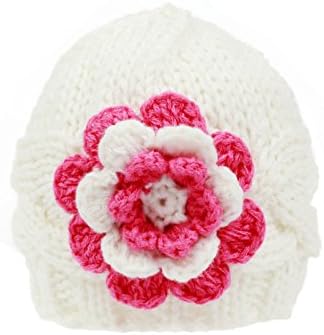 BestKnit Baby Girls Knit Braided Crochet Flower Photography Beanie Cap Small White