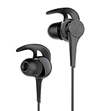 Wotmic In Ear Headphones with Mic Earhook Headphones Sports Earphones Cable Clip Included Black Earbuds