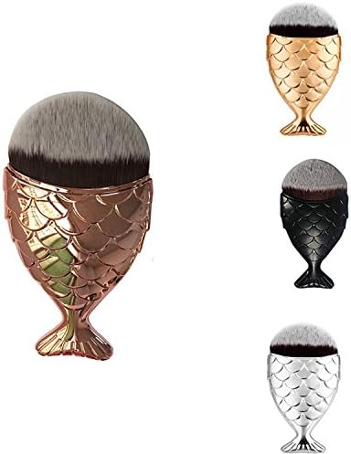 The Chubby Mermaid Goldfish Foundation Makeup Brush for Contouring, foundation, blush, and applying liquid creams (Set of 4 ( Black-Gold-Silver-Rose gold))