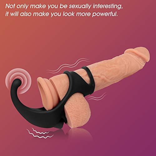 Vibrating Dual Penis Ring with Taint Teaser, Stretchy Cock Ring Vibrator Stimulate Anus Scrotum Silicone Dildo Vibrator for Longer Harder Stronger G Spot Stimulator Adult Sex Toys for Male and Couples