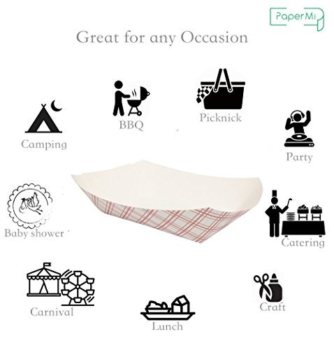 Paper Food Tray, Capacity of 2.5lb, Eco-Friendly Red Plaid Food Trays USA Made, FDA Approved Recyclable & Biodegradable, Convenient for any Event: Party, Camping, Carnival, Catering, BBQ… (250pc)