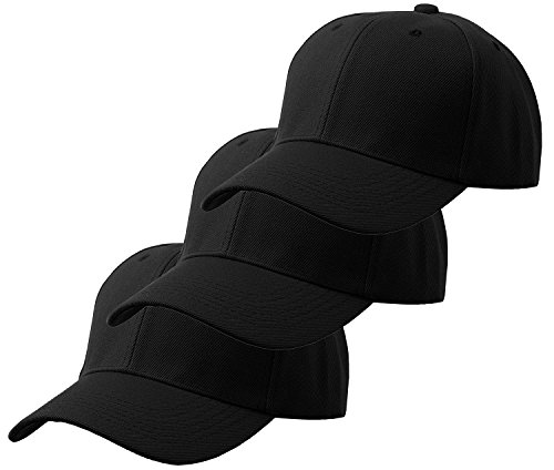 Men's Plain Baseball Cap Velcro Adjustable Curved Visor Hat-3P Black Black Black