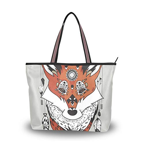 Indian Boho Fox Women's Canvas Washable Tote Bags Shoulder Bag Handbags