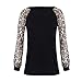 Women's Long Sleeve Leopard Print Patchwork T-Shirt Blouse Ladies T-Shirt Oversize Tops (Black, M)