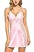 Avidlove Women's Satin Nightgown Lace Sleepwear Chemises Long Slip Pink S