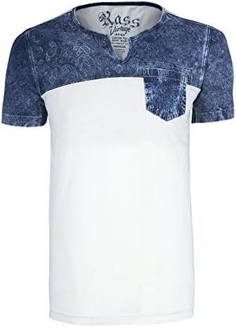 Rass Indigo Notched Neck T-Shirt - Men's Tee Shirts MJC3321-LII-S