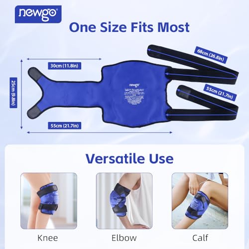 NEWGO Ice Pack for Knee Replacement Surgery, Reusable Gel Cold Pack Knee Ice Pack Wrap Around Entire Knee for Knee Injuries, Knee Ice Wrap for Pain Relief, Swelling, Bruises (Blue)