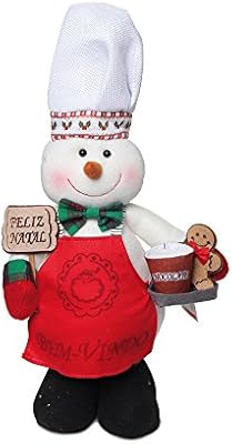 Boneco De Neve Chefe Em Pe Segurando Biscoito E Copo E Placa Feliz Natal Cromus 1716863 Unico Amazon Com Br
