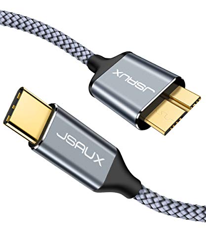 USB C to Micro B Cable, JSAUX 2 Pack (3.3ft+6.6ft) USB Type C to Micro B Cable Charger Nylon Braided Cord Compatible with Toshiba Seagate WD West Digital External Hard Drive, Camera and More (Grey)