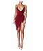 YS.DAMAI Women's Sexy Deep V Neck Sleeveless Spaghetti Strap Bodycon Wrap Dress Front Slit Bandage Midi Club Dress(WineRed,M)