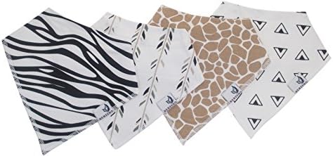 Organic Cotton Baby Bandana Bibs for Teething and Drooling 4-Pack Gift Set by MEMEENO (Safari)