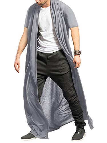 image for PASLTER Men's Ruffle Shawl Collar Cardigan Open Front Outwear Long Cap