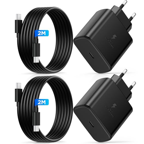 45 W USB C Charger for Samsung, 2 Pack Mobile Phone Quick Charger with 2 m Charging Cable, Type C Fast Charger for Samsung Galaxy S26 S25 S24 S23 Ultra 5G A56, iPhone 17 16 15.45 W Charger Super Fast