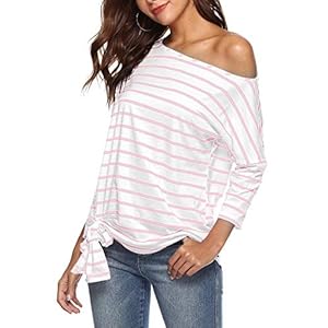 YOINS Schoudervrij bovenstuk dames sexy zomer T-shirts 3/4 mouw off shoulder tuniek strepen longshirt tops voor dames