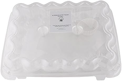 (2) 24 Compartment Mini Cupcake Containers With PET Hinged Lids. With FREE 24 Cupcake Liner & 12 Inch Piping Bag Set Of 2 Cupcake Holder