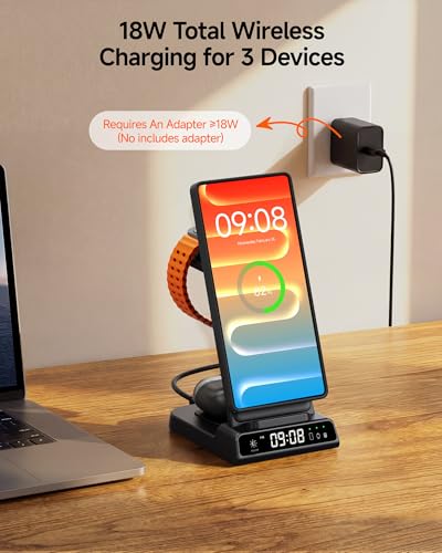 SwanScout Cargador Inalámbrico Magnético para Samsung S26 Ultra/S26+/S26/S25/S24/Z Flip 7/Z Fold, 3 en 1 Estación de Carga Inalámbrica para Galaxy Watch 8 Classic/8/Ultra/7/6/5 (Sin Adaptador) | Estación de carga 3 en 1 con reloj, solo para Samsung Watch, alineación magnética, adaptador no incluido