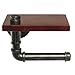 MyGift Wall Mounted Toilet Paper Holder with Industrial Metal Pipe Bar and Dark Brown Solid Wood Floating Display Shelf