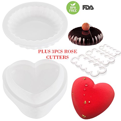 2pcs Silicone Cake Molds for Mousse Ice Cream Chiffon Chocolate Dessert Jelly Pastry Round and Heart DIY Baking Pan Bakeware Decorating Tool Accessories, FDA Oven Refrigerator Safe - Thumbnail 5