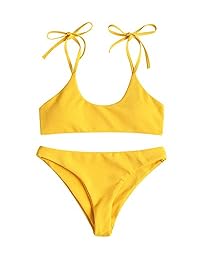 Sechico Conjunto de bikini de canalé con hombros descubiertos y tirantes acolchados