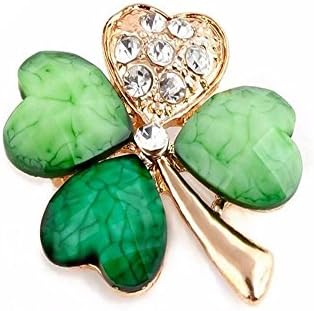 Eatting Irish Shamrock Gold Plated Four (4) Leaf Brooch Clover Rhinestone Lapel Pin,Gift Box