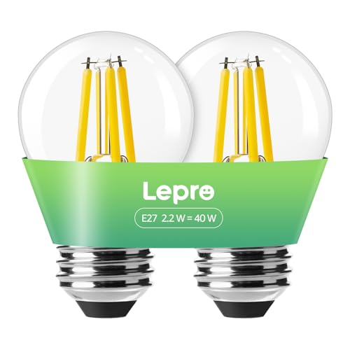 Lepro E27 Golf Ball Bulb, A-Rated Ultra-efficient LED Bulb, 2.2W = 40W, 470lm, Warm White 2700K, 50000H Lifespan, Edison Screw ES, Clear Filament, Non-dimmable, Pack of 2