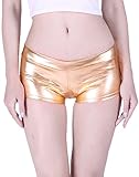 HDE Women's Shiny Dance Mini Shorts Metallic Liquid Wet Look Hot Pants (Gold, Small)
