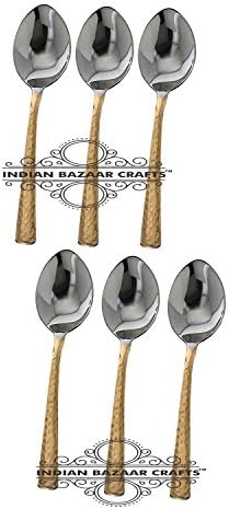 INDIAN BAZAAR CRAFTS 7-Inch Serving Spoon with Hammered Handle, Medium, Copper, Set of 6