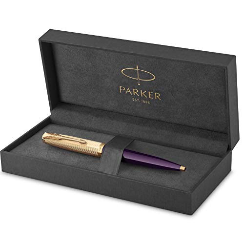Parker 51 Ballpoint Pen | Deluxe Plum Barrel with Gold Trim | Medium 18k Gold P…
