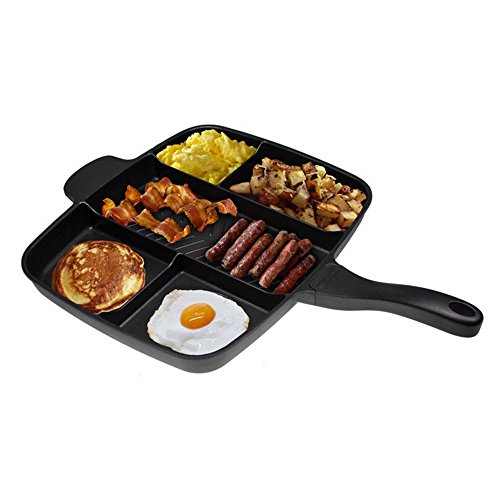 ReelvaNon Stick Multi Section Divided Frying Cooked Breakfast Pan All in One Pan, Perfect for Big Meals and Fry Ups! 5 in 1 Non Stick 30 x 38 cm