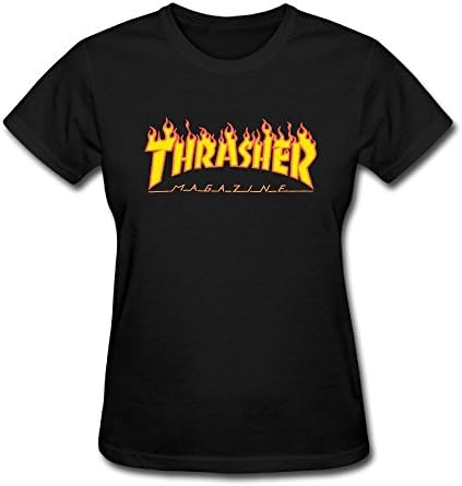 ASKKEEEN Womens Thrasher Flame Logonarrow Coverseamed Neck Short Sleeve T-Shirt