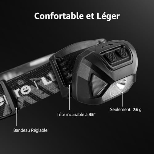 Lepro Rechargeable Headlamp, D5000 Super Bright LED Head Torch, 2000LUX Powerful LED Head Torch with Red Indicator, 6 Lighting Modes 30H Autonomy for Running, Emergency, Cycling