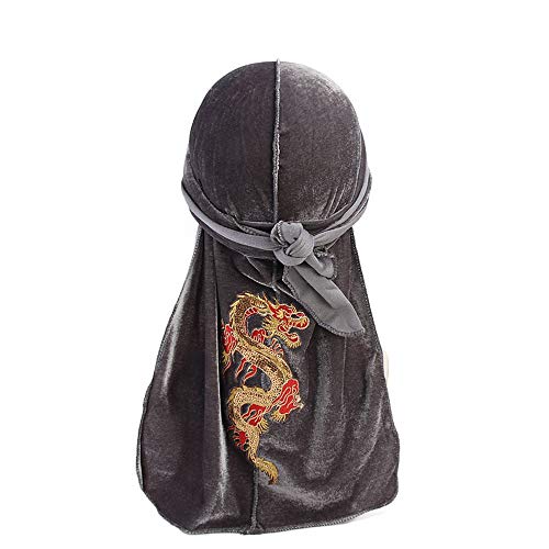 Velvet Durag for Men Women Headwrap Headscarf Soft Head Cap for Hair Coverage (Grey)