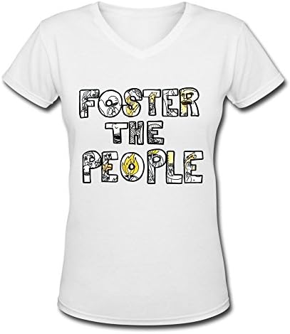 TWSY Women's Foster The People V Neck T-Shirt White US Size S,100% Organic Cotton