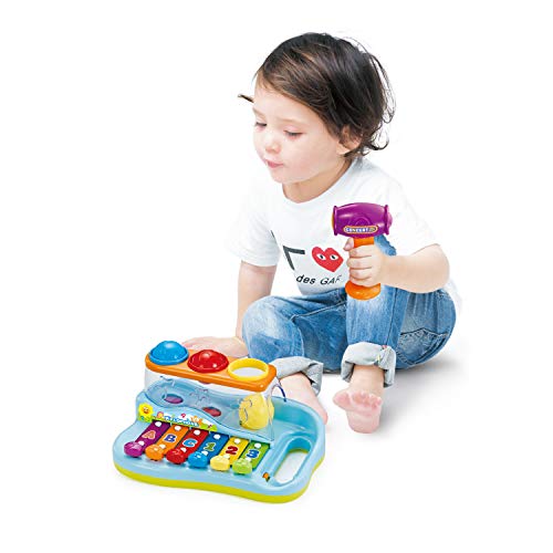 Zoostliss Baby Pound & Tap Bench Xylophone Musical Toy with Color Sorting Balls and Hammer Pounding Toy for Toddlers