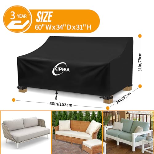 Kipiea Patio Sofa Cover, Heavy Duty 600D Outdoor Couch Cover Waterproof Winter, 2-Seat Patio Furniture Cover Loveseat, Outdoor Sofa Covers with Anti UV and No Tears, No Fading (60" W x 34" D x 31" H)