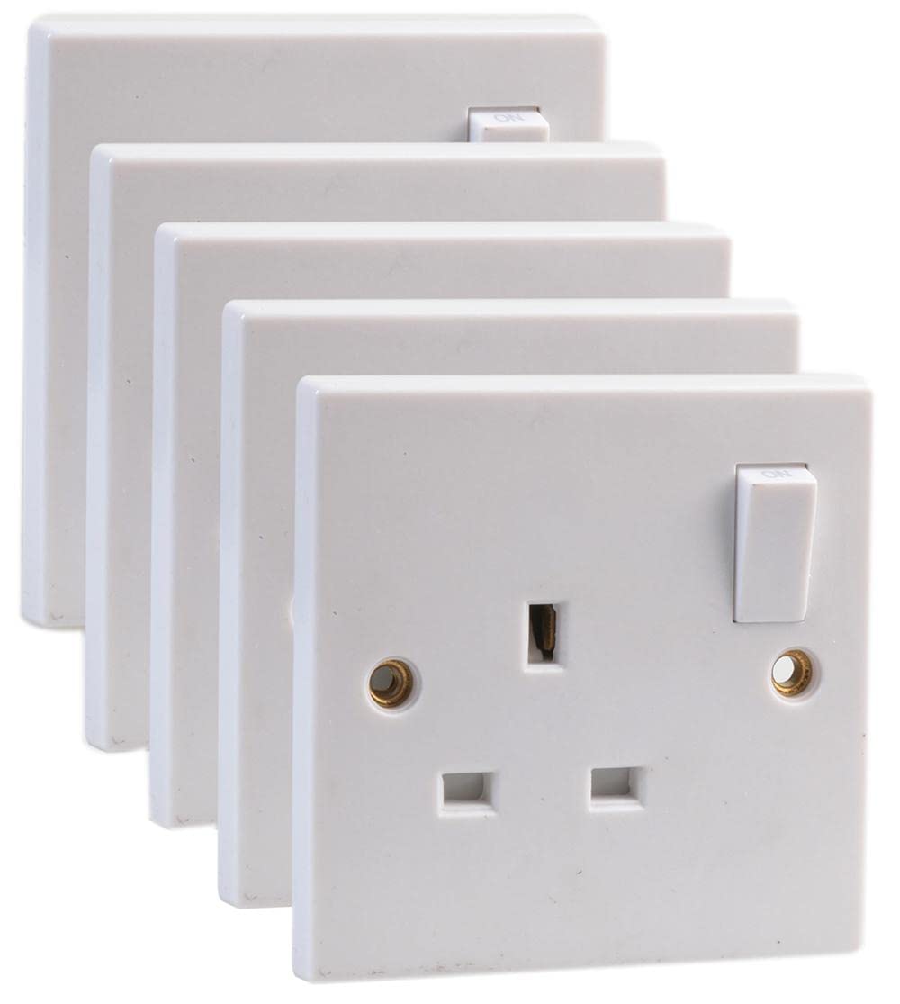 PRO ELEC PELB1123 Mains Sockets, 1 Gang, Switched, SP, 13A, White, Pack of 5