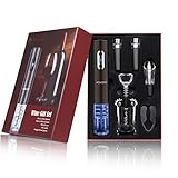 HOSOME Electric Wine Opener, Cordless Wine Bottle Opener, 6 in 1 Automatic Corkscrew Wine Opener Set with Wing Corkscrews, Foil Cutter, Vacuum Stoppers and Wine Pourer, Metal Gray