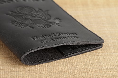 Shvigel US Leather Passport Book Cover - Thin American Travel Passport Holder - Premium International USA Passport Protector Case for Women Men (Black Vintage New) - Thumbnail 7
